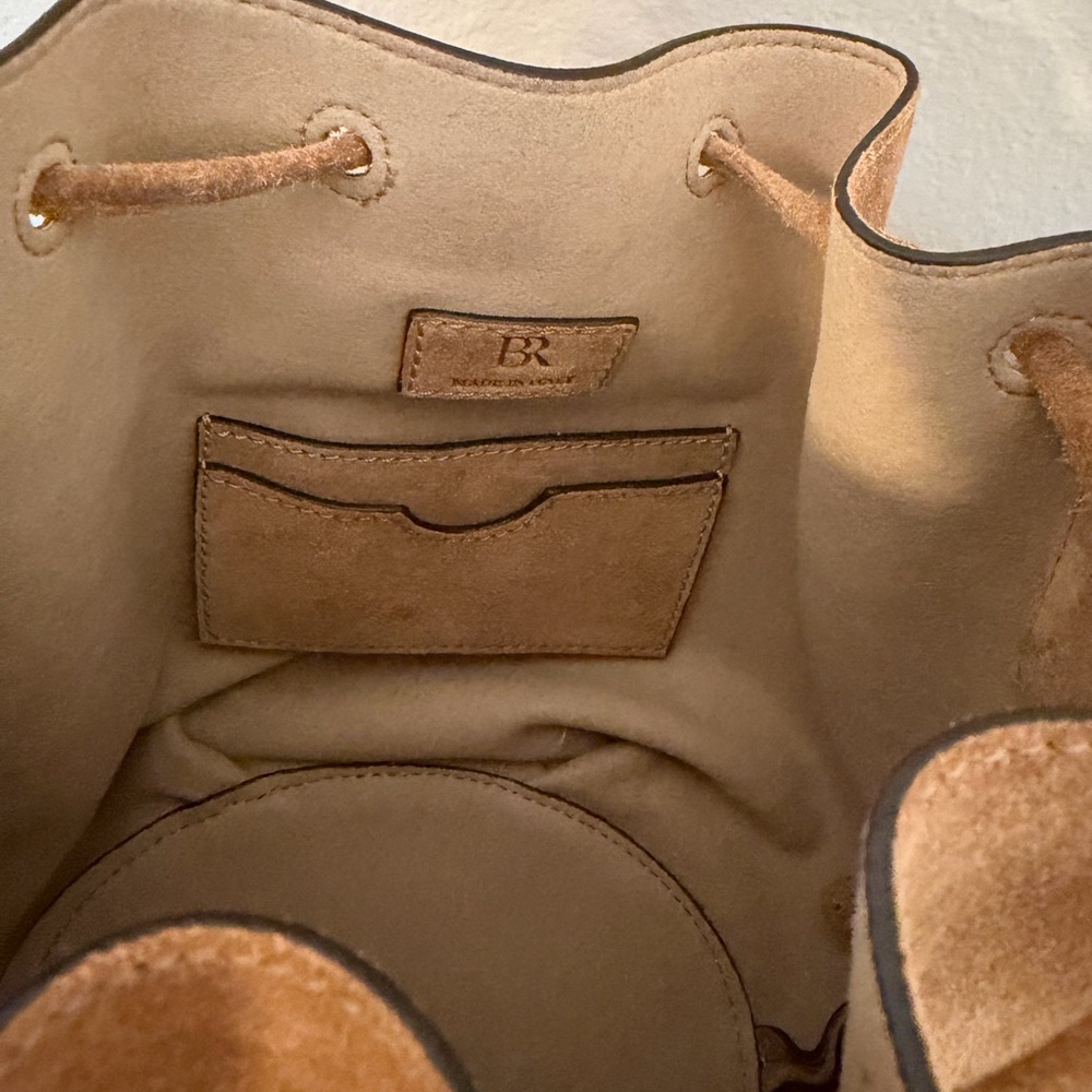 Suede Tan Drawstring Bucket Bag - Picture 3 of 4
